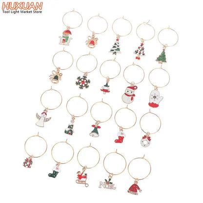 20Pcs Christmas Wine Glass Marker Zinc Alloy Enamel Gold Plated Charms Pendant For DIY Necklace Bracelet Jewelry Making Finding