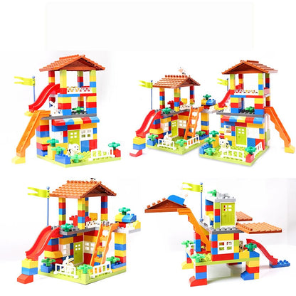 89pcs Big Size Castle Slide Building Blocks toys Big Particle Roof Blocks Compatible Duploed City House Brick Toys For Children