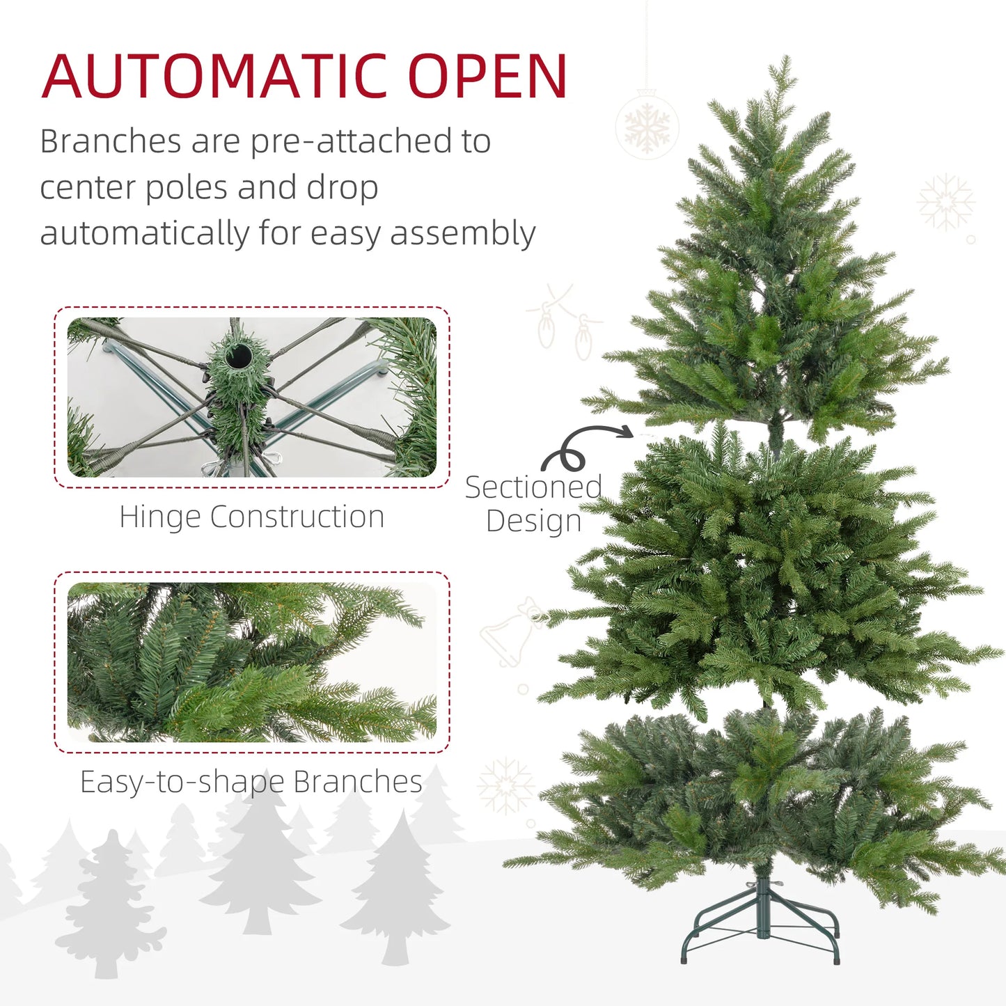 Homcom 7 ft Artificial Christmas Tree with Metal Stand, Hinged Branches