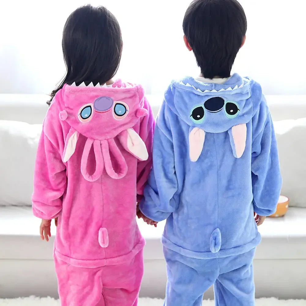 Disney Kids Lilo Stitch Cosplay Costumes Jumpsuit Kigurumi Clothes Stitch Child Hooded Loungewear Halloween Boys Girls Clothes