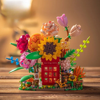 New 1208pcs Eternal Flower building blocks Phone Booth Mini particle 200621 creative assembly pieces puzzle building blocks