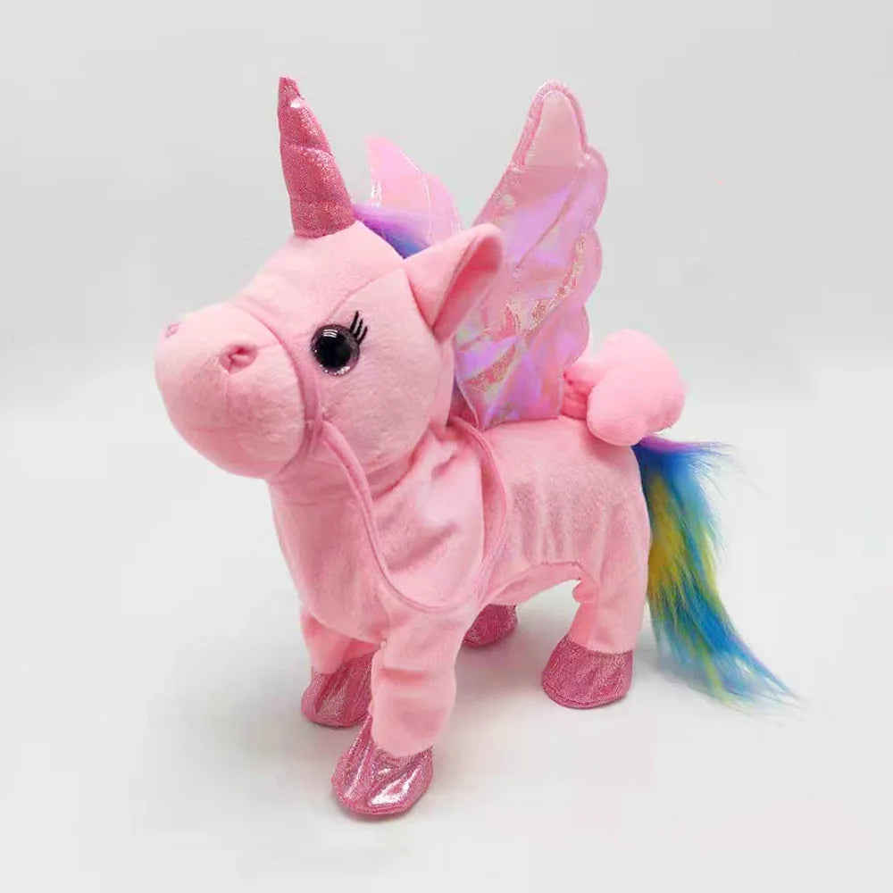 New Electric Walking singing Unicorn Plush Toy Stuffed Animal Pegasus Pony Toys 35cm Music Unicorn Toy for kids Christmas Gifts