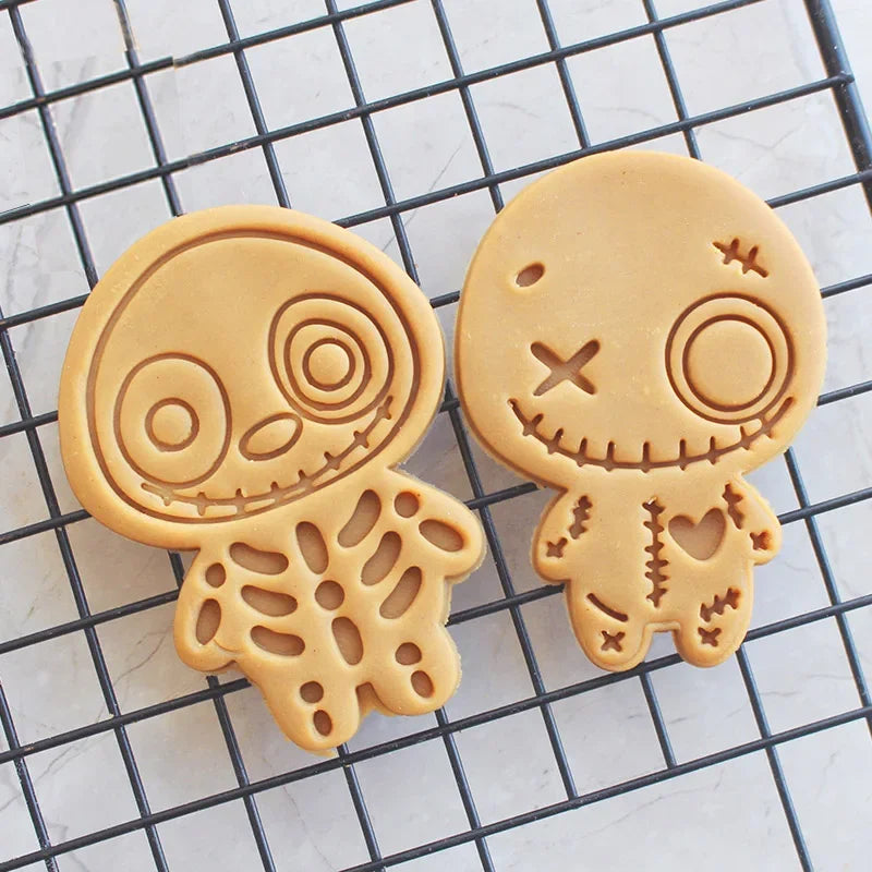 Halloween Skull Cookie Cutters PLA Cartoon Pressable Gingerbread Man Biscuit Stamp Chocolate Mold Cake Decorating Tools