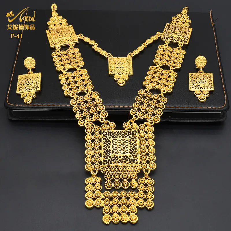 ANIID African 24K Gold Plated Jewelry Sets For Women 2PCS Set