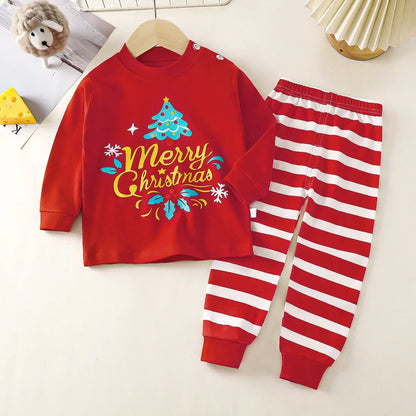 Baby Boys Girls Christmas Warm Pajamas Kids Xmas Cartoon Long Sleeve Pyjamas Children's Autumn Winter Sleepwear Clothing Sets