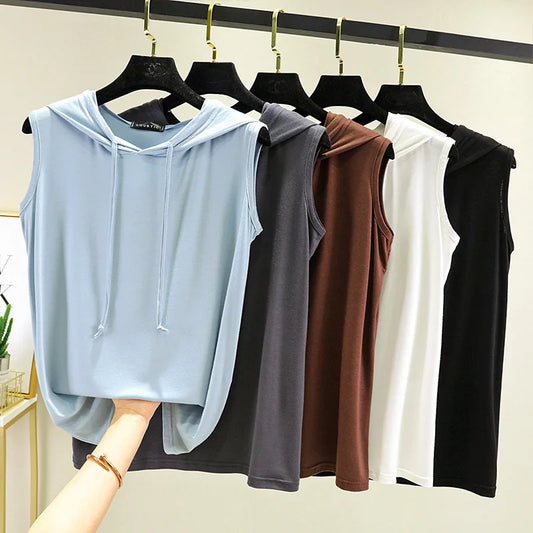 Women's Tank Tops Modal hoodies Tshirt sleeveless Loose Casual Tee Top Summer thin streetwear T-shirt