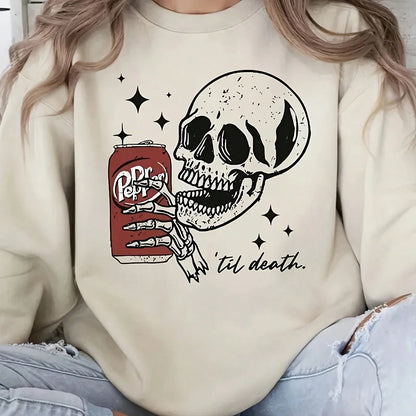 Plus Size Women's Round Neck Long Sleeved Loose Fitting Pullover for Halloween Ghost and Eerie Style Fashionable Casual Pullover