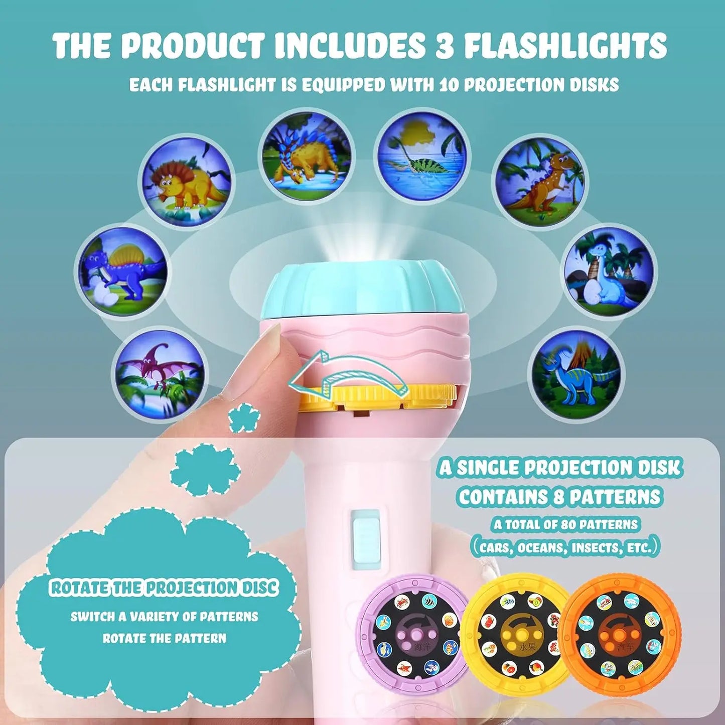 Flashlight Projector Torch Lamp Toy Early Education Cognition Before Bedtime Story Book Puzzle Toys Sleeping Story Book