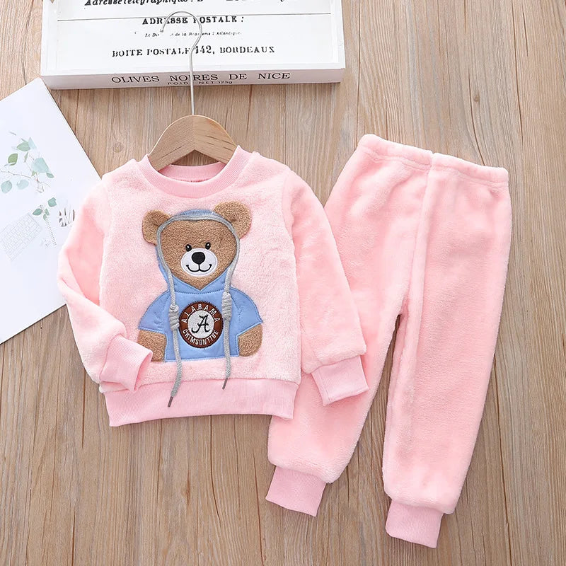 Baby Boy Winter Sets Plush Hooded Jacket 2pcs Children's Casual Outfit Suits Kids Arctic Velvet Tracksuit Toddler Girl Clothing