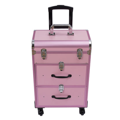 Rolling Makeup Case Large Cosmetic Trolley with Locks Make up Bag with dividers Cosmetics Storage Organizer for On The Go Makeup