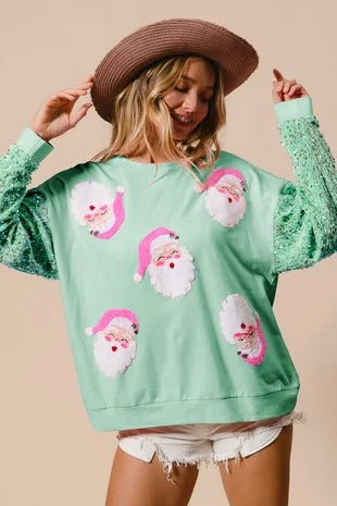 2025 Winter New Santa Claus Christmas Tree Soldier Pattern Sequins Loose Pullovers Tops Fashion Long Sleeve Tshirt Sweatshirt