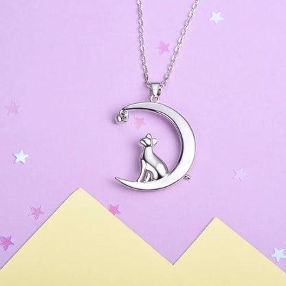 U7 Authentic 100% 925 Sterling Silver Cat Moon Necklace Meditation Women Jewelry   Chain & Pendant Valentine Gift SC17