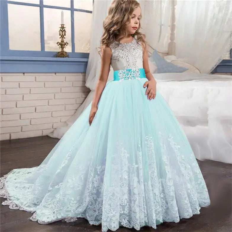 Red Christmas Dresses for Kids Girls Children's Pageant Performance Formal Gown Teen Girls Wedding Party Tailling Long Dress