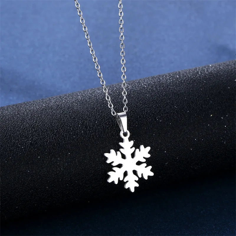 NEW Christmas Decoration Earrings Snowflake Necklace Stainless Steel Frozen Elsa's Jewelry Set Gift for Kids Girl Winter