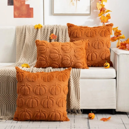 Pumpkin Pattern Throw Pillow Covers Square Fall Halloween Decorative Cushion Covers Washable Plush Pillow Case