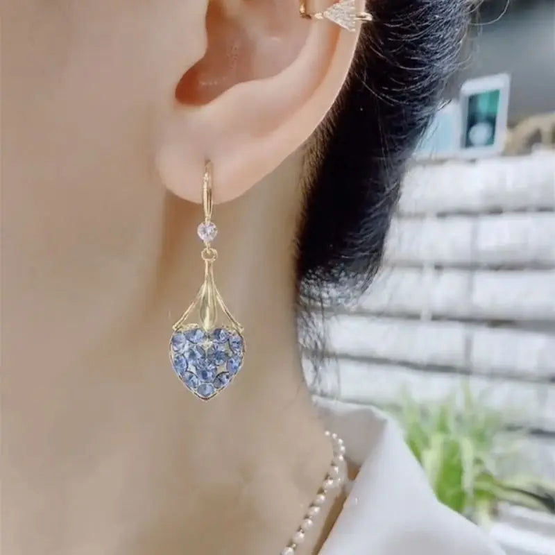 Exquisite Flower Dangle Earings Shiny Full Rhinestones Crystal Drop Earrings Women's Fashion Party Wedding Ear Jewelry Gifts