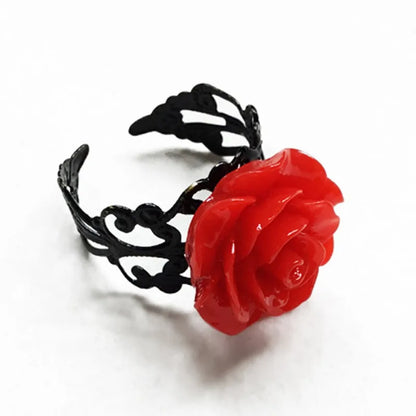 Black Rose Gothic Victorian Ring, Women's Adjustable Filigree Ring, Witchcraft Jewelry, Romantic Valentine's Day Gift