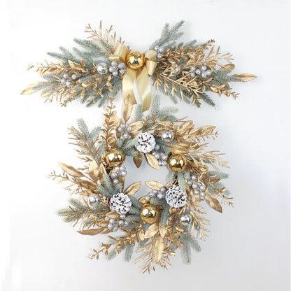 Artificial Christmas Wreath Branch Rattan Golden Garland For Front Door Hanging Wall Indoors Outdoors Christmas Ornament Decor