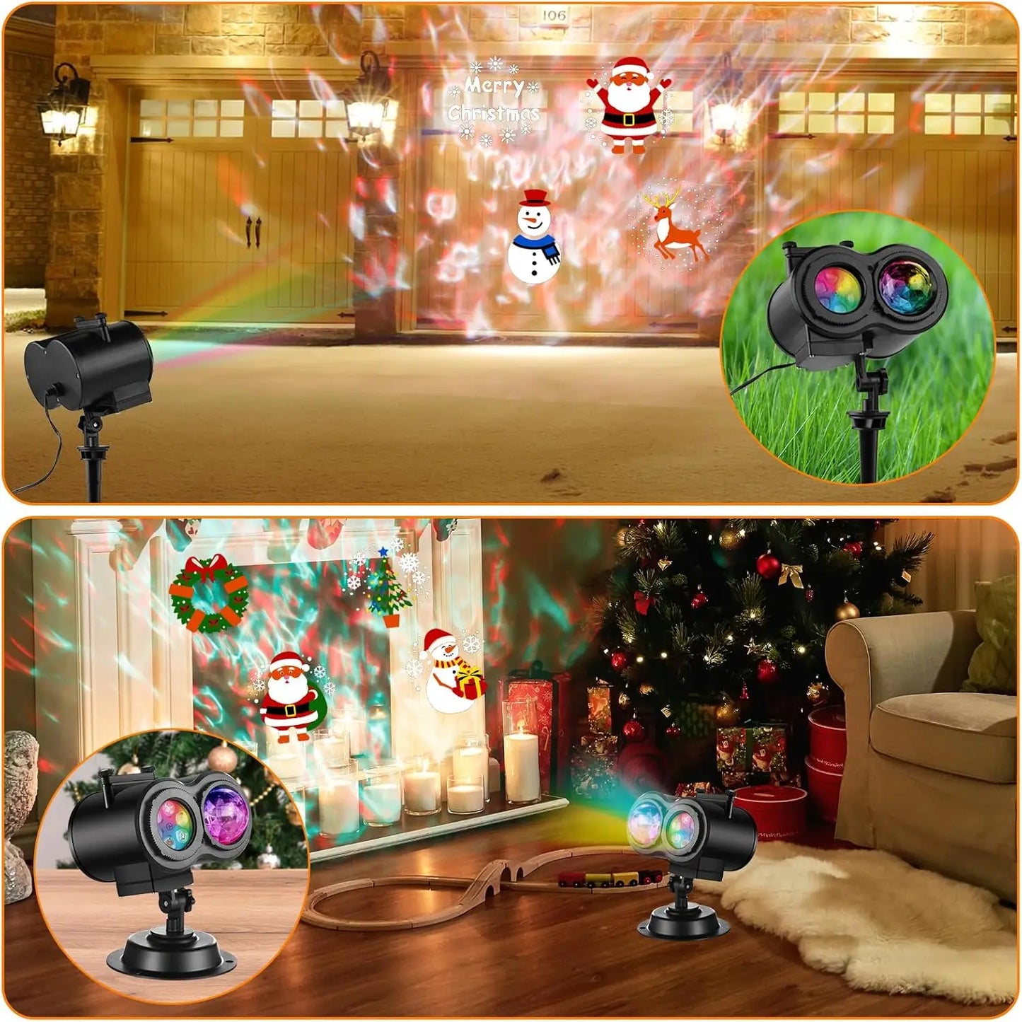 Halloween Christmas Projector Lights Outdoor 16 HD Slides,  2 in 1 Water Wave Lamp with Color Patterns, Timer & Remote for Party