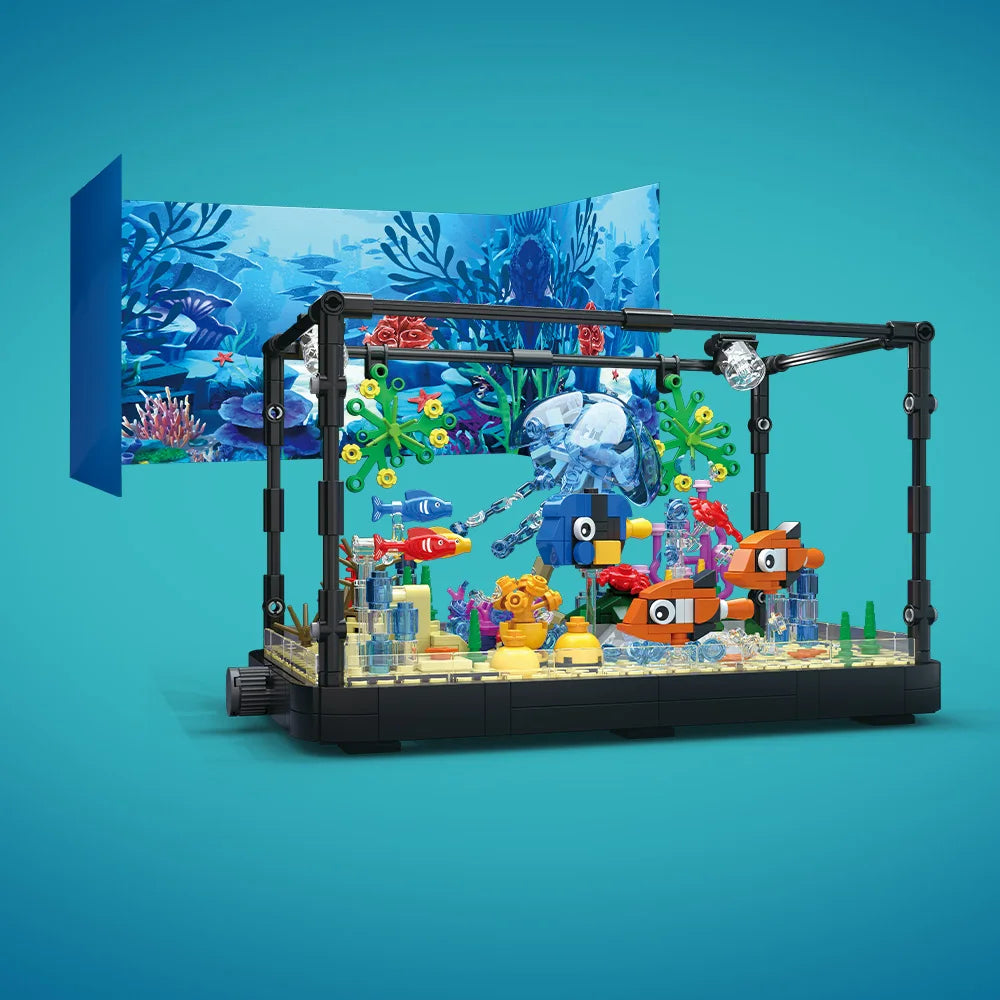 Fish Tank Building Block Set with Light，Aquarium，Marine Turtle, Building Block Toy for Kids 14+, Gift, Home Decor