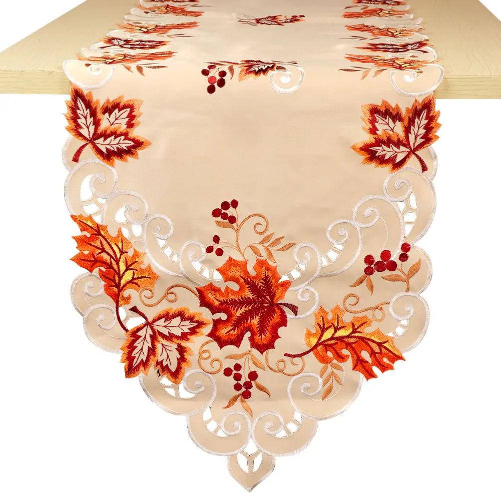 Ourwarm Autumn Maple Table Garden Flag Thanksgiving Polyester Coffee Tea Desk Home Wedding Decor Party Dining Tablecloth