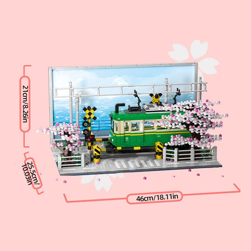 1921PCS Kamakura Train Building Blocks Japanese Street View Classic Anime Scene Model Bricks Set With Mini Figures Kids Toy Gift