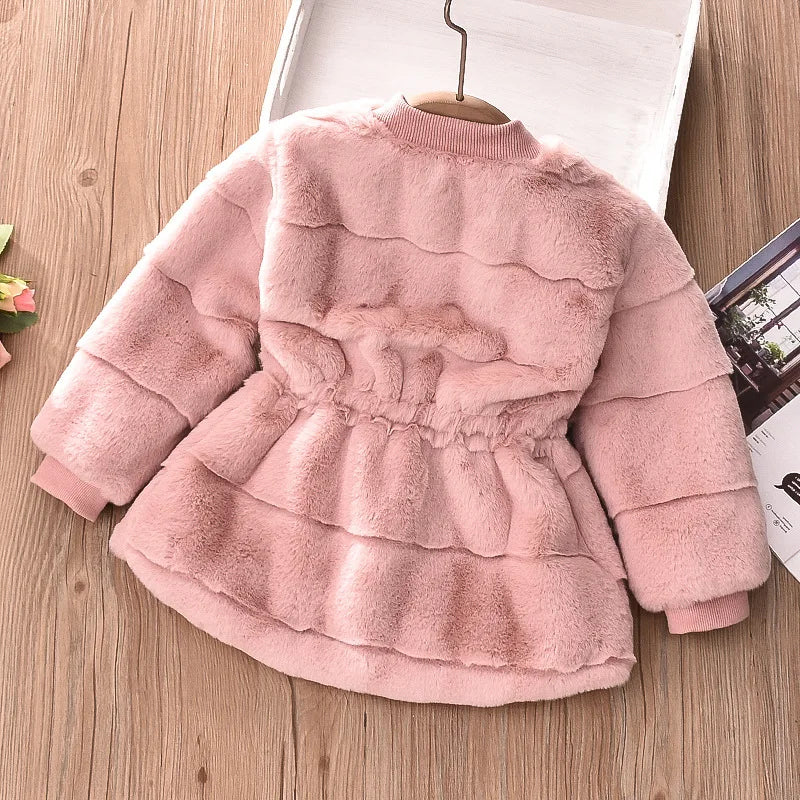 2023 Autumn Winter Faux Fur Coat For Girls Jacket Baby Snowsuit Christmas Princess Outerwear For Kids 1-5 Years Children Clothes