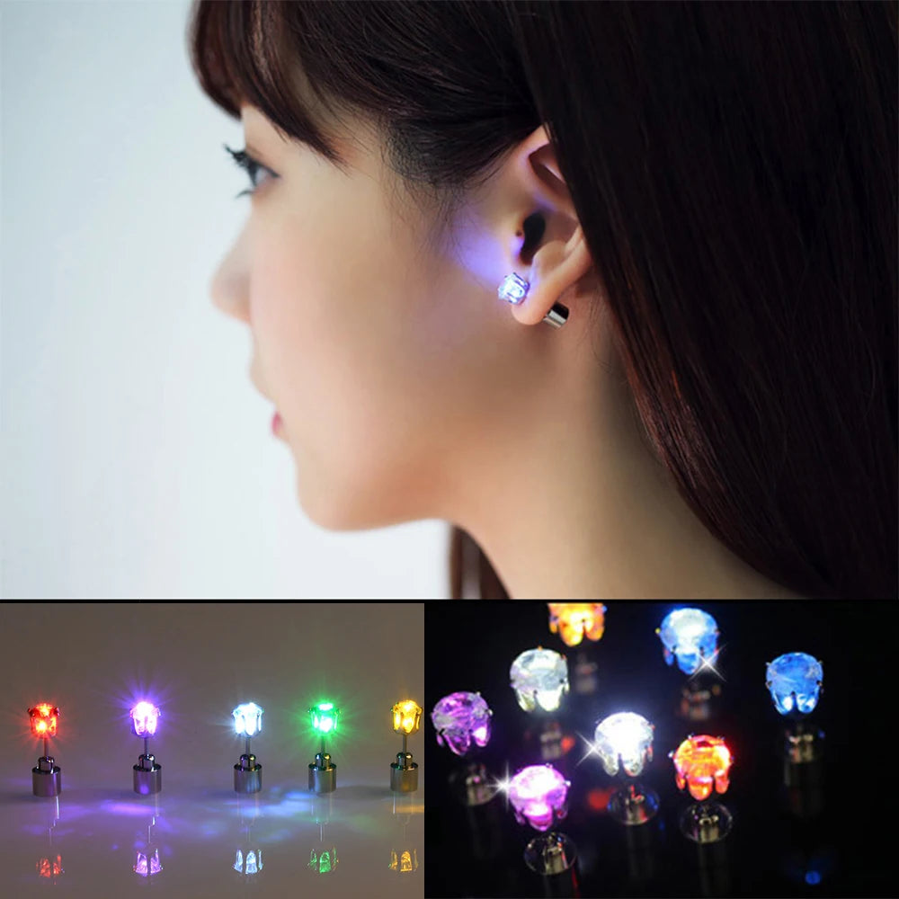 1Pcs of Colorful Light Led Earrings Flashing Stainless Steel Earrings Dance Party Accessories Hot Christmas Gift Luminous Stick