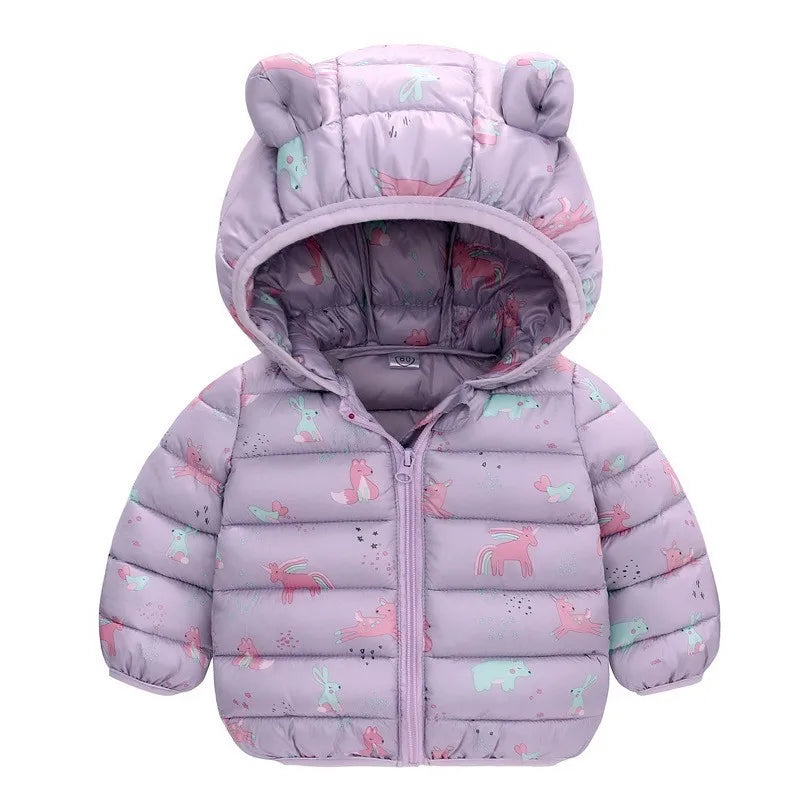 Lightweight Down Jacket Kids Boy Girl Baby Cartoon Gray Dinosaur Zipper Hooded Coats Autumn Winter Christmas Outerwear 1-5 Years