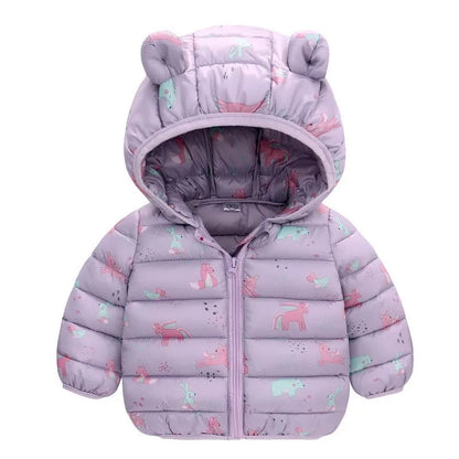 Lightweight Down Jacket Kids Boy Girl Baby Cartoon Gray Dinosaur Zipper Hooded Coats Autumn Winter Christmas Outerwear 1-5 Years