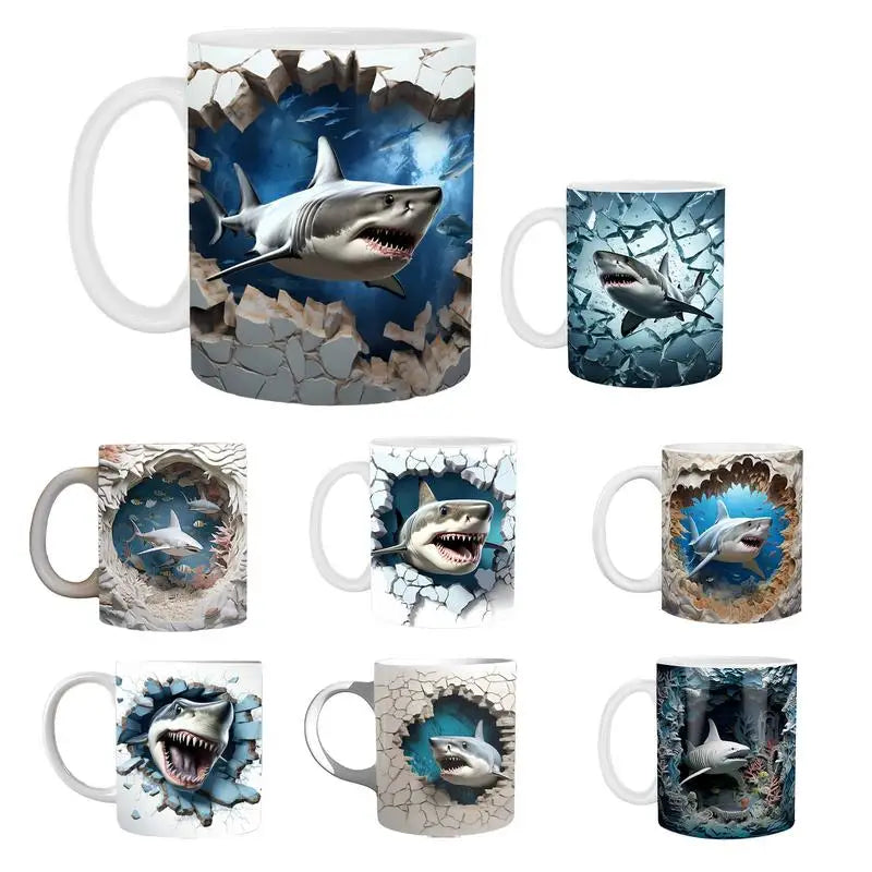 3D Shark Ceramic Mugs Ocean Ceramic Tea Cup Lovers Coffee Cup Christmas Gifts Creative Household kitchen Drinkware Accessories