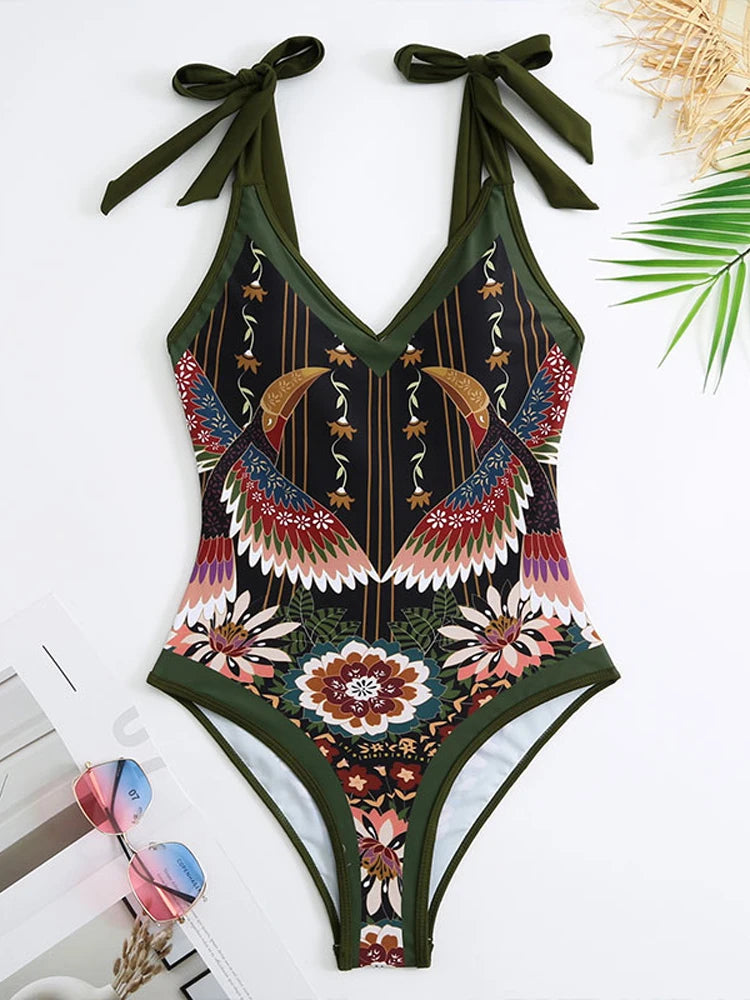 Conservative Women's One Piece Swimsuits 2023 High Waisted and Slim Printed Swimwear Chiffon Beach Skirt for Hot Spring Vacation