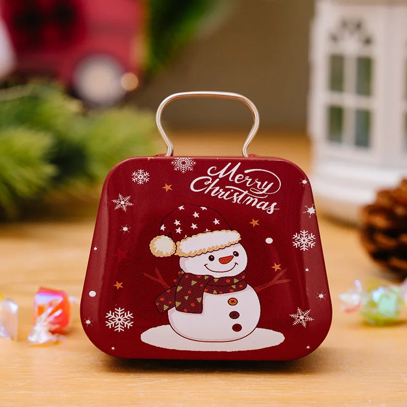 Christmas Tin Gift Box Metal Candy Box Square Candy Storage Containers for Holiday Xmas Supplies Happy New Year