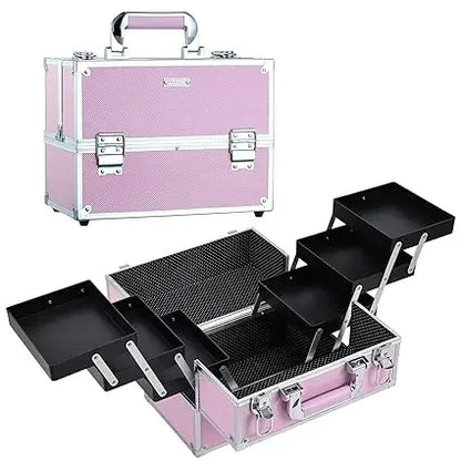 FRENESSA Makeup Train Case 12 Inch Large Portable Cosmetic Case - 6 Tier Trays Professional Makeup Storage Organizer Box Make Up