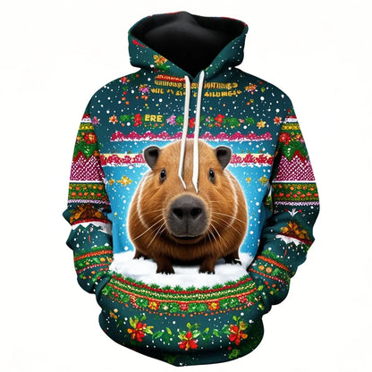 Harajuku New 3D Printing Cute Animals Capybara Hoodies For Men Women Clothing Funny Christmas Hooded Hoody Kid Sweatshirts Top