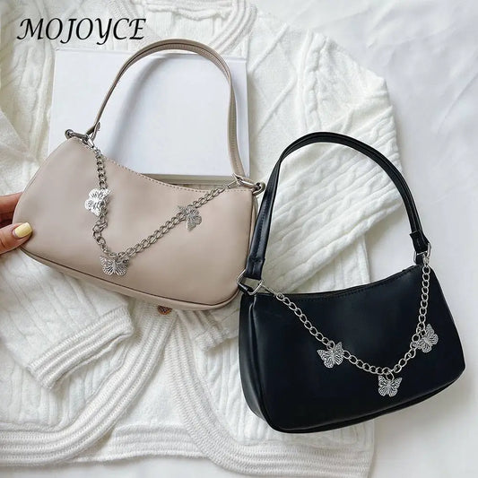 Retro Butterfly Chain Underarm Bag Women‘s Fashion Solid Color Shopping Shoulder Bag Travel Casual Small Handbags for Women