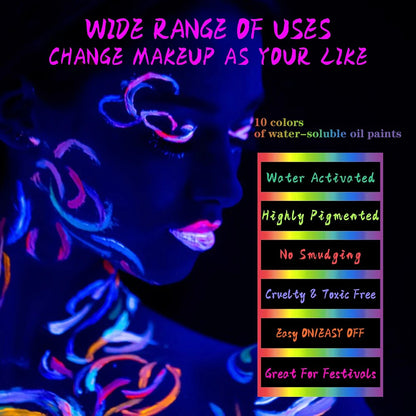 10 Colors Glow Fluorescent Neon Oil Face Body Art Paint UV Glow Oil Painting Halloween Party Fancy Dress Beauty Makeup Cosmetics