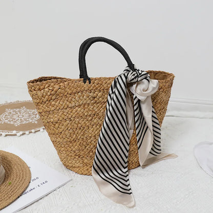 Bohemian Large Capacity Beach Women's Straw Bag Stylish Minimalist Handbag Natural Grass Hand Woven Designer Female Shoulder Bag