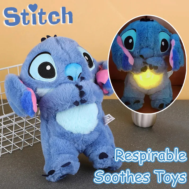 Stitch Plush Doll Breathing Light Child Soothes Toys Pink Angel Anime Cute Baby Music Light Sleep Toykid Christmas Birthday Gift