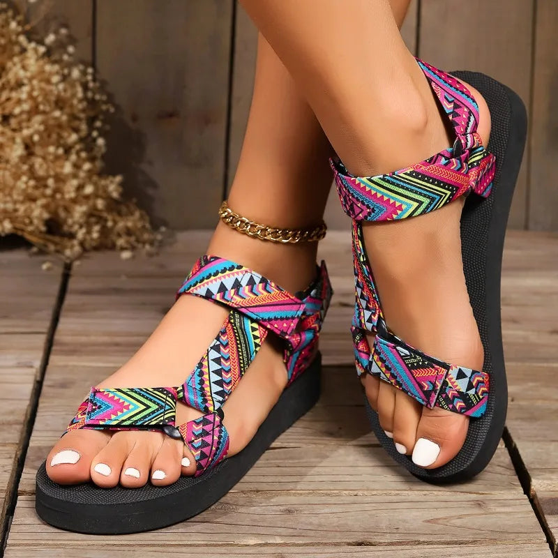 Summer Flat Women's Sandals 2024 Mixed Colors Beach Women Sandals Light Casual Platform Ladies Shoes Outdoor Open Toe Sandalias