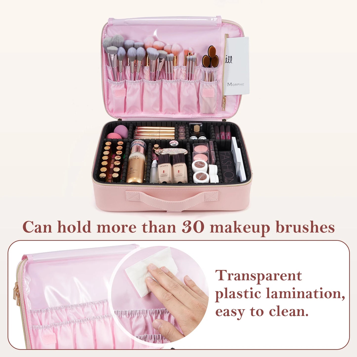 Professional Makeup Bag Extra Large Cosmetic Train Case Make Up Brush Organizer Storage Box Manicure Artist Bags with Dividers