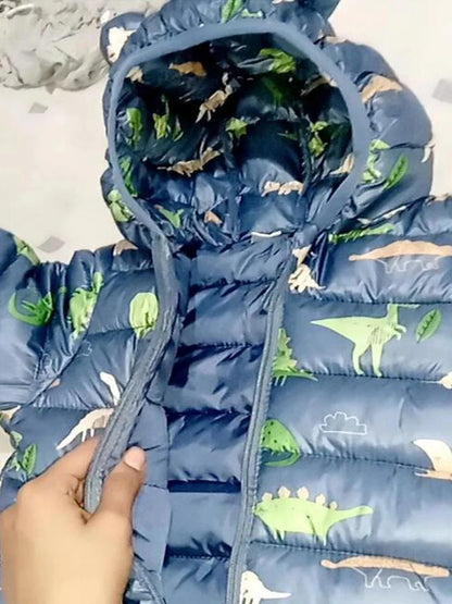 Kids Boy Lightweight Down Jacket Girl Baby Cartoon Dinosaur Outerwear Hooded Coat Autumn Winter Clothes Christmas Birthday Gifts