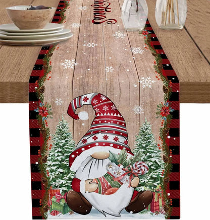 Christmas Tree Gnome Cardinal Golden Snowflake Linen Table Runner Dresser Scarf Winter Xmas Party Decor Navidad Decorations 2025