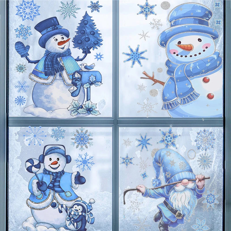 4-9 Sheets Christmas Window Stickers Snowman Snowflake DIY Electrostatic Decal 2024 Christmas Decorations For Home New Year Gife