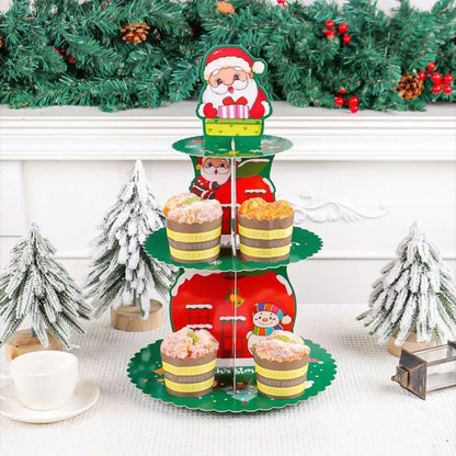 Christmas Cupcake Stand Cake Display Holders 3 Layer Santa Claus Elk Cupcake Table Shelf Merry Christmas Decoration *