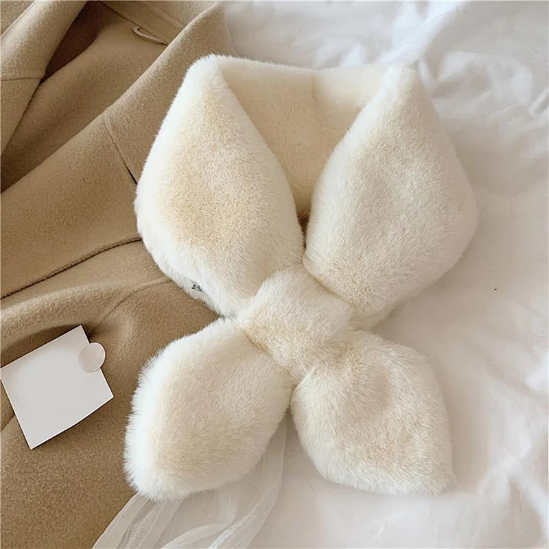 Fake Rabbit Fur Collar Scarf Women Keep Warm Thickening Fur Sjaal Colorful Cross Winter Scarf Autumn Winter Fake Fur Plush Elega