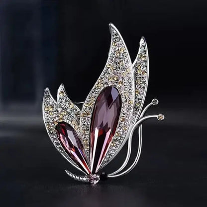 Luxurious Purple Crystal Butterfly Rhinestone Brooch Pins Fashion Suit Accessory Women's Corsage Outfit Jewelry Gift