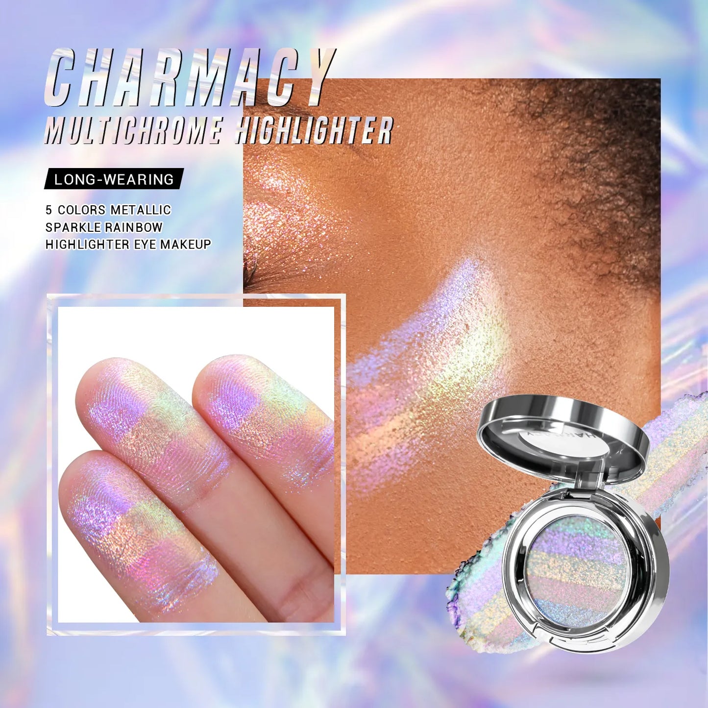 CHARMACY Rainbow Duochrome Highligter New 5 Colors Shimmer Multichrome Long-lasting Eye Shadow Cosmetic Makeup for Women