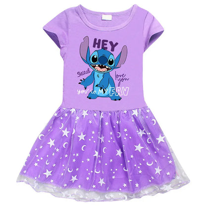 2024 New Summer Baby Girl Stitch Dresses Bag Headband Kids Christmas Party Halloween  Cosplay Costume