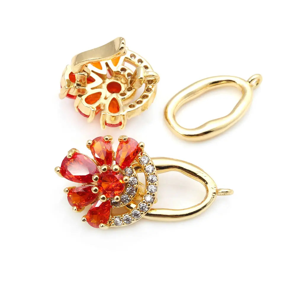 4 Sets 18K Gold Color Brass and Zircon Flower Connector for Necklaces Bracelet Clasps High Quality Diy Jewelry Making Supplies